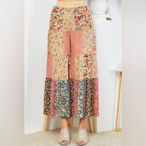 Young Threads cream floral patchwork embroidered boho pocket drawstring pants